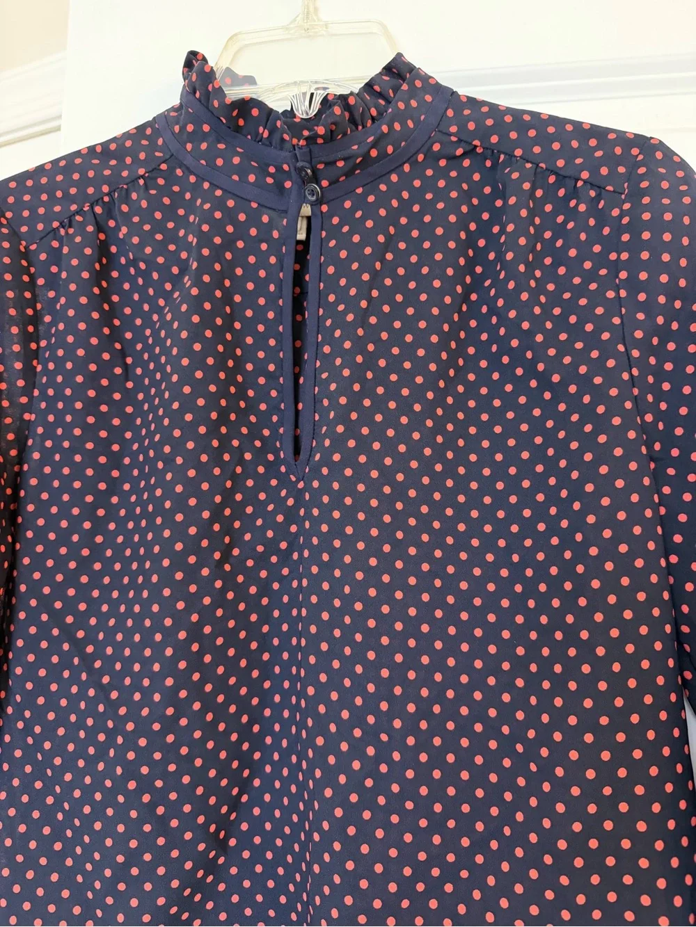 J.Crew Preppy Polka Dot Blouse - Navy with Pink Dots